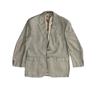 Chaps Ralph Lauren Vintage‎ Plaid Silk Wool Linen Blazer 44L Made In Canada Coat